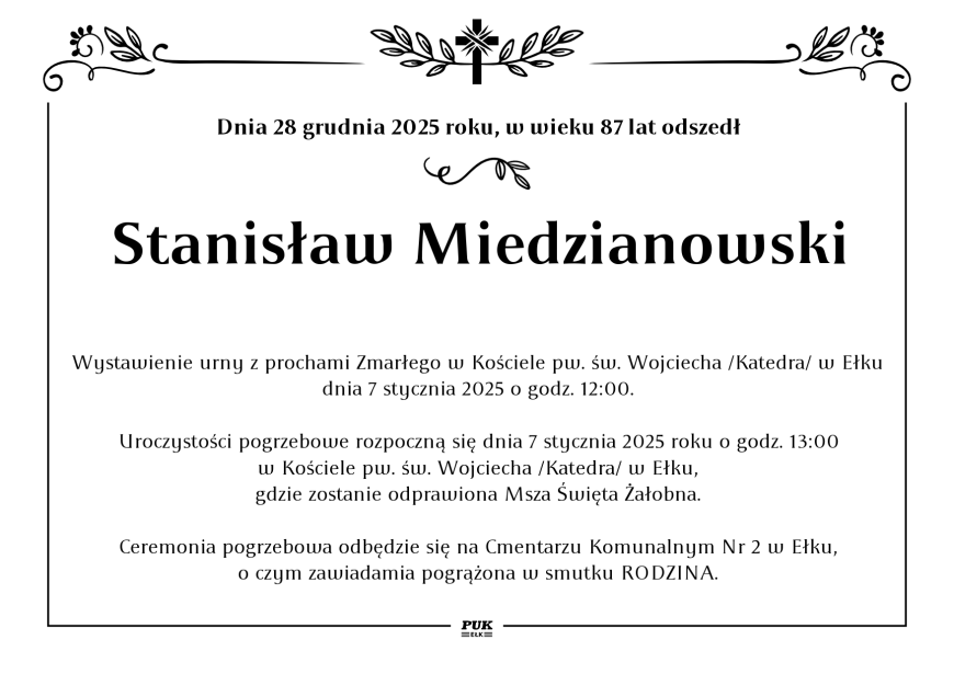 Stanisław Miedzianowski - nekrolog